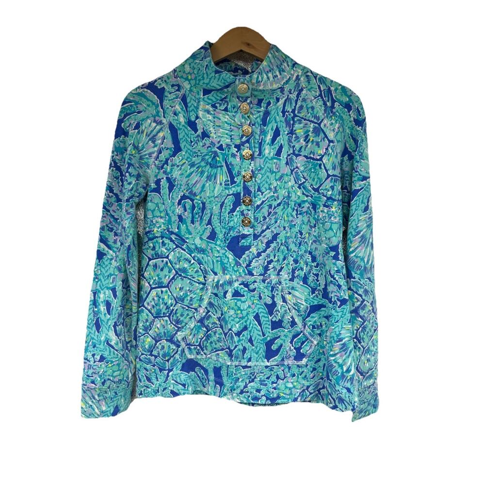 Womens Top LILLY PULITZER blue "UPF 50+ Captain Popover Multi Jet Stream" XS